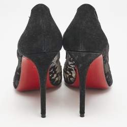Christian Louboutin Black Lace and Suede Diorissimo Pumps Size 36.5