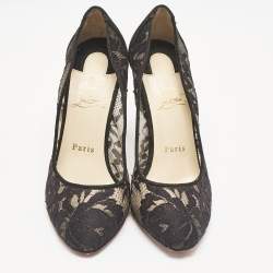 Christian Louboutin Black Lace and Suede Diorissimo Pumps Size 36.5