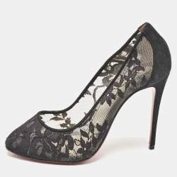 Christian Louboutin Black Lace and Suede Diorissimo Pumps Size 36.5