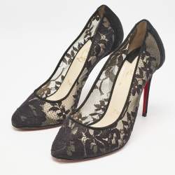Christian Louboutin Black Lace and Suede Diorissimo Pumps Size 36.5