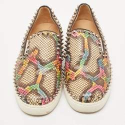 مملوكة مسبقًا Christian Louboutin Gold Python Leather Pik Boat Slip On Sneakers Size 38