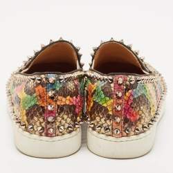 مملوكة مسبقًا Christian Louboutin Gold Python Leather Pik Boat Slip On Sneakers Size 38