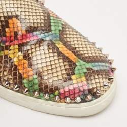 مملوكة مسبقًا Christian Louboutin Gold Python Leather Pik Boat Slip On Sneakers Size 38
