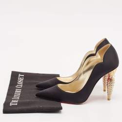 Christian Louboutin Black Satin Lipstrass Pumps Size 36.5