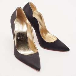 Christian Louboutin Black Satin Lipstrass Pumps Size 36.5