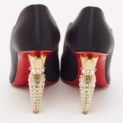 Christian Louboutin Black Satin Lipstrass Pumps Size 36.5