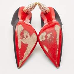 Christian Louboutin Black Satin Lipstrass Pumps Size 36.5