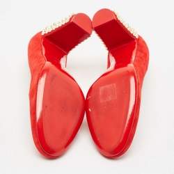 Christian Louboutin Red Suede Spiked Block Heels Pumps Size 38.5