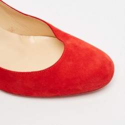 Christian Louboutin Red Suede Spiked Block Heels Pumps Size 38.5