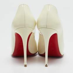 Pre Owned حذاء كعب عالي كريستيان لوبوتان هوت شيك جلد برنيق أبيض مقاس 38