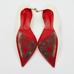 Pre Owned حذاء كعب عالي كريستيان لوبوتان هوت شيك جلد برنيق أبيض مقاس 38