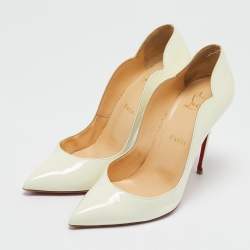 Pre Owned حذاء كعب عالي كريستيان لوبوتان هوت شيك جلد برنيق أبيض مقاس 38