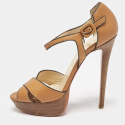 Christian Louboutin Tan Leather Ankle Strap Sandals Size 39