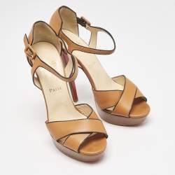 Christian Louboutin Tan Leather Ankle Strap Sandals Size 39