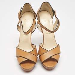 Christian Louboutin Tan Leather Ankle Strap Sandals Size 39