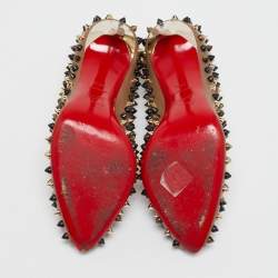 Christian Louboutin Brown Leather Follies Spikes Peep Toe Pumps Size 38.5