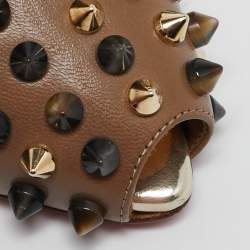 Christian Louboutin Brown Leather Follies Spikes Peep Toe Pumps Size 38.5