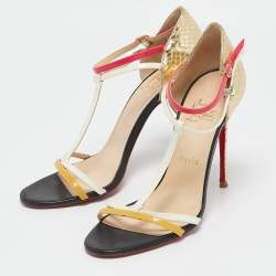 Christian Louboutin Multicolor Python Embossed Leather And Leather Arnold Sandals Size 38.5