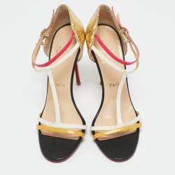 Christian Louboutin Multicolor Python Embossed Leather And Leather Arnold Sandals Size 38.5