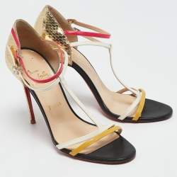 Christian Louboutin Multicolor Python Embossed Leather And Leather Arnold Sandals Size 38.5