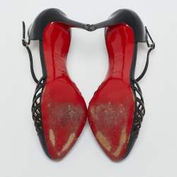 Christian Louboutin Black Patent Leather En passant Ankle Strap Sandals Size 39