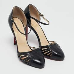 Christian Louboutin Black Patent Leather En passant Ankle Strap Sandals Size 39