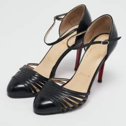 Christian Louboutin Black Patent Leather En passant Ankle Strap Sandals Size 39
