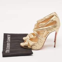Christian Louboutin Gold Leather Kashou Ankle Strap Sandals Size 38.5
