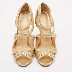 Christian Louboutin Gold Leather Kashou Ankle Strap Sandals Size 38.5