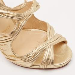 Christian Louboutin Gold Leather Kashou Ankle Strap Sandals Size 38.5