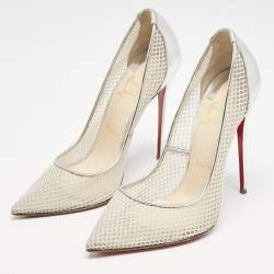 Christian Louboutin Silver Mesh and Leather Follies Resille Pointed Toe Pumps Size 40