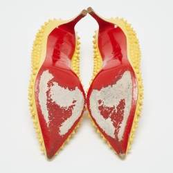 Christian Louboutin Yellow Patent Leather Pigalle Spikes Pointed Toe Pumps Size 39