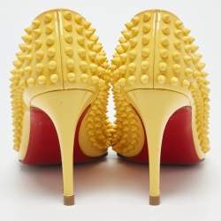 Christian Louboutin Yellow Patent Leather Pigalle Spikes Pointed Toe Pumps Size 39