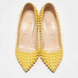 Christian Louboutin Yellow Patent Leather Pigalle Spikes Pointed Toe Pumps Size 39