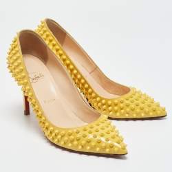 Christian Louboutin Yellow Patent Leather Pigalle Spikes Pointed Toe Pumps Size 39