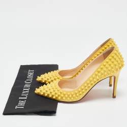 Christian Louboutin Yellow Patent Leather Pigalle Spikes Pointed Toe Pumps Size 39