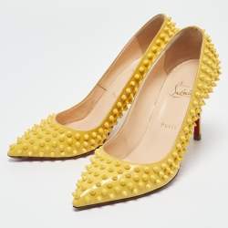 Christian Louboutin Yellow Patent Leather Pigalle Spikes Pointed Toe Pumps Size 39