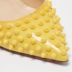 Christian Louboutin Yellow Patent Leather Pigalle Spikes Pointed Toe Pumps Size 39