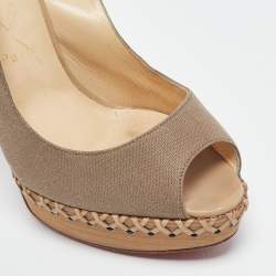 Christian Louboutin Beige Canvas Lady Indiana Slingback Sandals Size 38