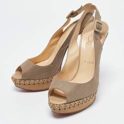 Christian Louboutin Beige Canvas Lady Indiana Slingback Sandals Size 38