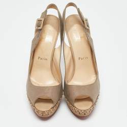 Christian Louboutin Beige Canvas Lady Indiana Slingback Sandals Size 38