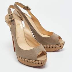 Christian Louboutin Beige Canvas Lady Indiana Slingback Sandals Size 38