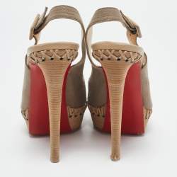 Christian Louboutin Beige Canvas Lady Indiana Slingback Sandals Size 38