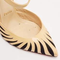Christian Louboutin Beige/Black Patent Leather Last Empress Mary Jane Pumps Size 38.5