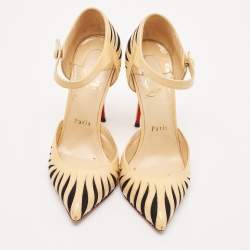 Christian Louboutin Beige/Black Patent Leather Last Empress Mary Jane Pumps Size 38.5