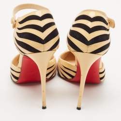 Christian Louboutin Beige/Black Patent Leather Last Empress Mary Jane Pumps Size 38.5