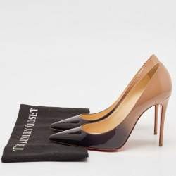 Pre Owned Christian Louboutin Beige/Black Patent Leather So Kate Pumps Size 36.5