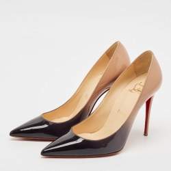 Pre Owned Christian Louboutin Beige/Black Patent Leather So Kate Pumps Size 36.5