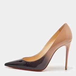 Pre Owned Christian Louboutin Beige/Black Patent Leather So Kate Pumps Size 36.5