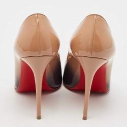Pre Owned Christian Louboutin Beige/Black Patent Leather So Kate Pumps Size 36.5